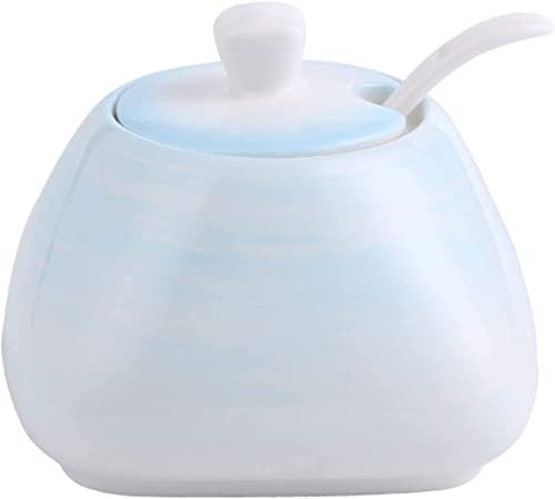 vaisselle en céramique, pots à lait, sucrier en céramique coloré avec couvercle, sucrier en porcelaine avec cuillère, petit pot à sel, pot de rangement, pour café-bar, restaurant-bleu-pot simple, une
