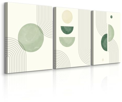 Muralo - Juego de murales - Juego de cuadros de lienzo listos para colgar - Cuadros para salón dormitorio - Decoración de pared moderna - Adornos abstractos verdes - 3 cuadros de 30 x 40 cm