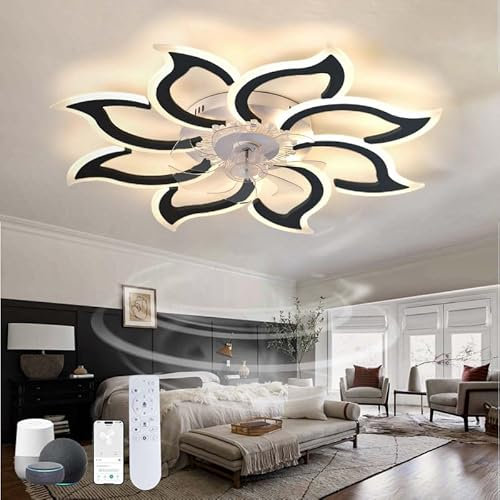 Ventilateur de plafond moderne à intensité variable avec télécommande, grand ventilateur intelligent réversible avec moteur silencieux à 6 vitesses, idéal pour chambre à coucher, salon et salon,
