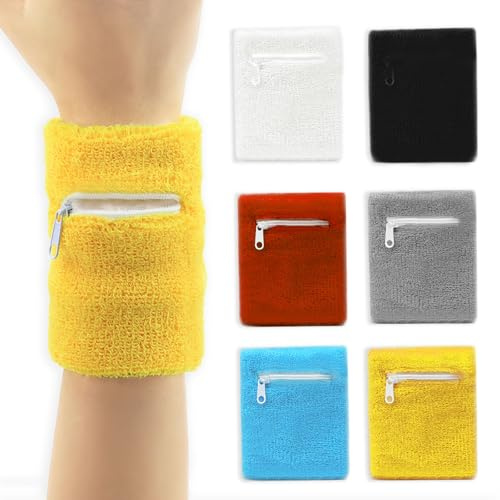 Roucerlin 6-teiliges Handgelenk-Geldbörsen-Set, kleine Schweißbänder, Armbänder mit Reißverschlusstasche, tragbare Handgelenktasche für Damen und Herren, Aufbewahrung, Schlüssel, Bargeld, Ausweis,