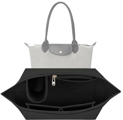 Qooloo Organi-zer für Longchamp Tasche, Taschen Organi-zer für Long-champ L, Multi-Pocket Felt Handbag Organi-zer, Taschen Organi-zer Shopper, Insert Wallet Organizer for Long-champ(Groß, Schwarz)