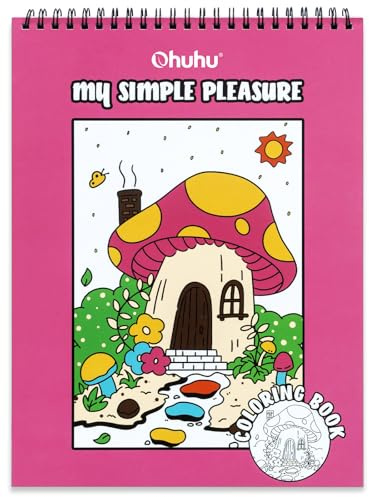 Ohuhu Malbuch für Erwachsene/Coloring Book for Adults - Doppelseitig Durchschlagfest, Ausmalbuch zum Entspannen und, Spiralbindung als Kunsttherapie-Geschenk, 40 Seiten/20 Blätter, My Simple Pleasure