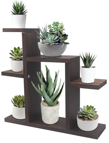 Yuhtech Piccolo supporto da tavolo a 7 livelli per piante grasse, scaffale in legno, organizzatore da scrivania per esterno, giardino, balcone, terrazza