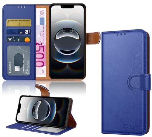 iCatchy for iPhone 16e / iPhone 17e Wallet Case, Premium Leather Magnetic Flip Cover with RFID Blocking Card Holder, Kickstand Shockproof Protection for 6.1 Inch (Blue)