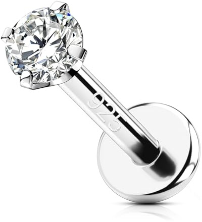 OUFER Silber 925 6/8/10 mm Helix Piercing Schmuck Innengewinde Knorpel Ohrpiercing 16G Tragus Piercing Conch Piercing Silber Frauen Helix Ring Clear CZ Lippenpiercing 2/2,5/3 mm