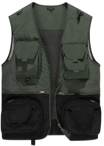 YOUTHUP Herrfiskeväst utomhus sommar Utility arbete safari västar multipocket jakt resa foto gilet, Grön, XL