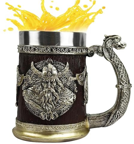 Boccale Da Birra Vichingo - Boccale In Acciaio Inox Da 600 Ml Per Uomo, Antica Tazza Da Whisky | Tazza Da Caffè Vichinga, Decorazioni Norrene, Decorazione Per Feste, Articoli Per Bevande Unici Per Gli