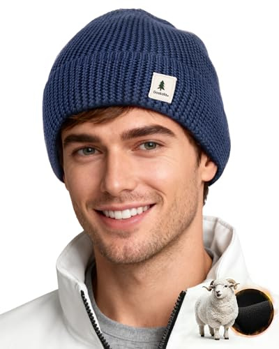 GoSkala Cappello Lana Merino, Berretto Uomo Donna Invernale, Beanie in Maglia Termica, Blu