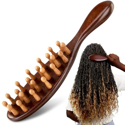 Borste i naturlig sandelträ, ergonomisk dreadlock-utredande hårborste med naturliga borst för vridningar och loc-underhåll, trähårbottensmassage för dreads kompakt resestorlek för män och kvinnor