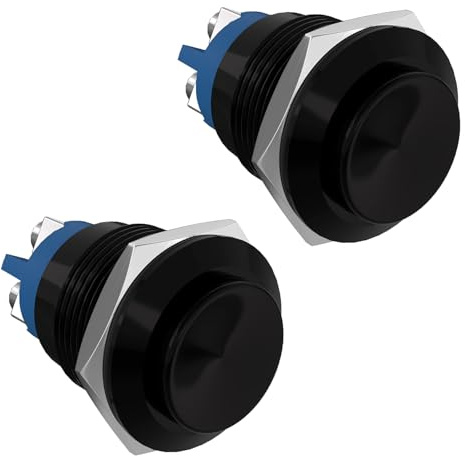 Powice 2X 22mm Wasserdicht Schalter,2A Druckschalter,Selbstsichernder Edelstahl Taster Schalter 12V /230V Geeignet für Hupen, Autoklingeln, Autos usw (überstehend) Schwarz