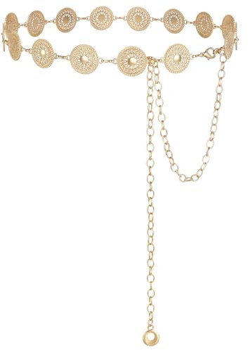 Alaoo Cinturón de Cadena de Metal para Mujer,Oro,F,120