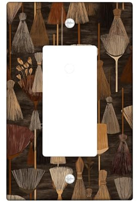 Rustic Broom Light Switch Cover Plates/Outlet Covers, Earthy Brown Harvest Decor for Home Accents, Thermoplastic Wall Plates, Standard Size Single Rocker