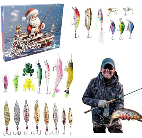 Angel Adventskalender 2025 für Männer, 24 Angelköder Set, Weihnachtskalender Adventskalender Angeln für Erwachsene, Angler Geschenk für Kinder Jungen Teenager Jungs