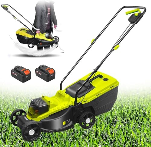 Tondeuse à gazon électrique autopropulsée alimentée par batterie avec 50 minutes d'autonomie et sac à gazon de 37 litres, ultra légère pour une manœuvre facile, hauteur de coupe réglable pour diverses