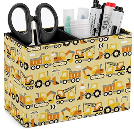 HLBSDM Pot à crayons en cuir PU, motif véhicules de chantier, rangement pour stylos, organiseur de bureau, porte-pinceaux de maquillage, pour chambre, bureau, maison