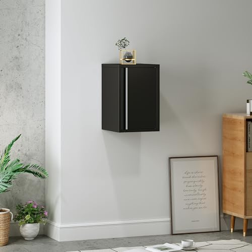 [en.casa] Hängeschrank Burlöv Mehrzweckschrank 50 x 33 x 35 cm Badezimmerschrank mit 1 Tür Medizinschrank hängend Metallschrank Wandschrank Stahl Schwarz