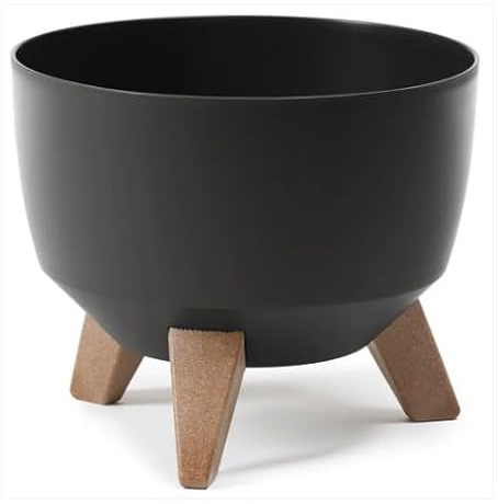 AP Supplies Roma Bowl Pot with Legs 330mm Black – Modern Plant Pot with Insert & Drainage Hole with Plug, Decorative Indoor & Outdoor Planter