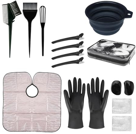 Amagogo Kit de herramientas para teñir el cabello, kit de tinte para el cabello, horquilla portátil con guantes, cepillo y tazón para resaltar, salón, Negro