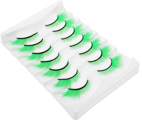 GANAZONO 7 Paires Faux Cils Verts Extra Longs Accessoires Pailletés pour Yeux Gras Cosplay Fête Saint-patrick et Spectacles