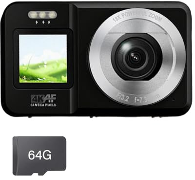 Appareil photo numérique 4K UHD 64 MP double écran zoom 18x portable pour étudiants voyage vloggings numérique économique pour l'école