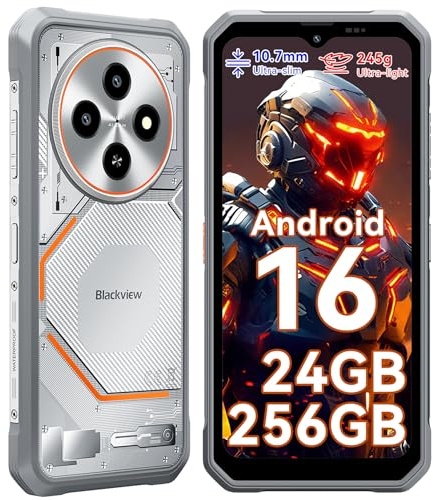 Blackview Fort 2 Android 16 Móvil Rugerizado, 245g&10.7mm Ultra Slim Moviles Resistentes, 24GB+256GB/2TB Movil Irrompible, MTK G81, 6.56 450nit, Gemini AI, 16MP AI Caméra, IP69K/NFC/3 Anni Garanzia