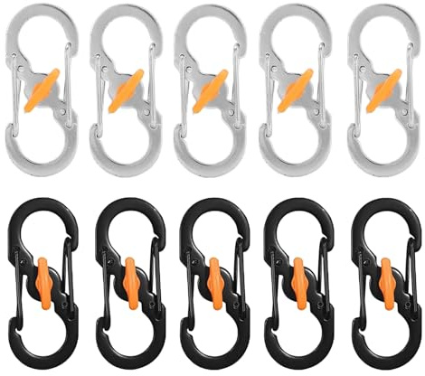 Mini S Carabiner Clips 10 PCS – Stainless Steel Locking Keyring Hooks