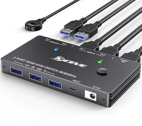 8K KVM Switch 1 Monitors 2 Computers HDMI 8K@60Hz, 2 pc 1 monitor