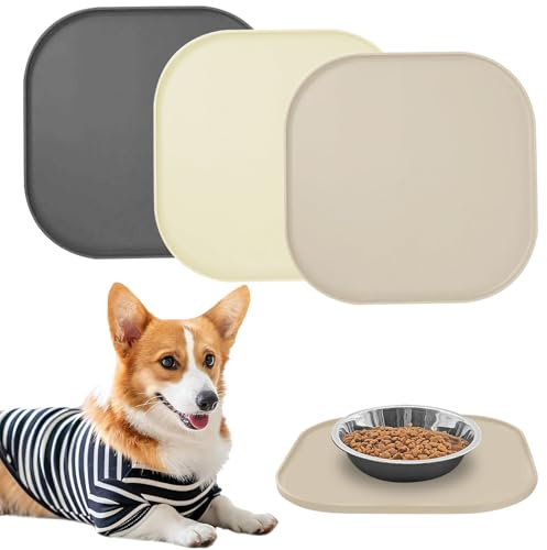 3-Teiliges Set Wasserfeste Silikon Futtermatte - Napfunterlage Katzen, 26× 26 ×1 cm Silikonmatte Quadrat, Napfunterlage Klein für Hunde und Katzen, rutschfeste Unterlage Hundenapf für Futter