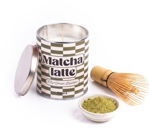 Fisura Candela profumata originale Matcha Latte in barattolo con coperchio, candela di soia profumata all'essenza matcha, in confezione regalo, durata 45 ore, 285 g, regalo originale