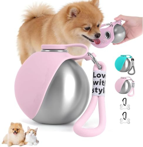 Bottiglia In Acciaio Per Cani, Borraccia Per Cani Portatile (285 Ml), Distributore D'Acqua Anti-Goccia Con Ciotola Pieghevole In Silicone, Ideale Per Passeggiate Ed Escursioni All'Aperto (A)
