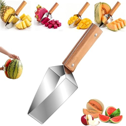 Coupe-Pastèque Triangle 2026, Trancheur de Pastèque en Acier Inoxydable avec Manche en Bois, Outil pour Melon pour Maison Cuisine Camping Pique-Nique (1 PC)