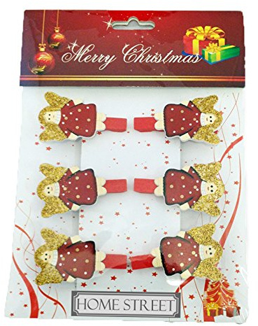 homestreet Weihnachten Engel Holz Klammern in einem Pack 6 Stück mit Glitzer Detail, Weihnachts Craft Karte, Baum oder Home Dekorationen