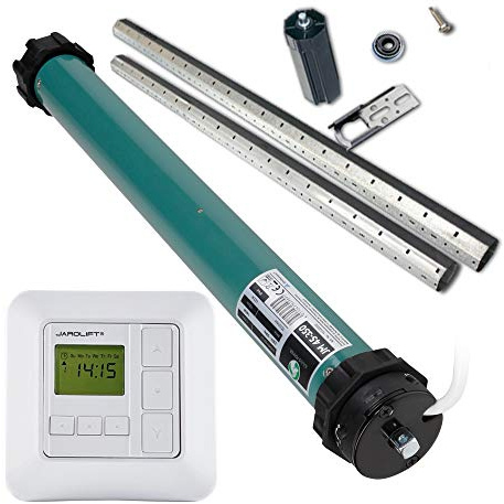 JULIUS MAYER Rollladenmotor JM45-350 Zugkraft 35Nm SW60 & jarolift Sevenlogic Comfort Zeitschaltuhr & SW60 Neubau-Wellenset bis 385 cm