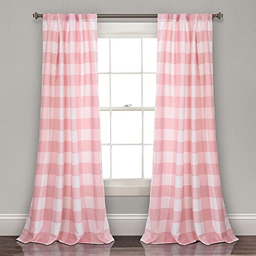 Lush Decor Checker Light Filtering Window Curtain Panel Pair, 84 x 52, Pink