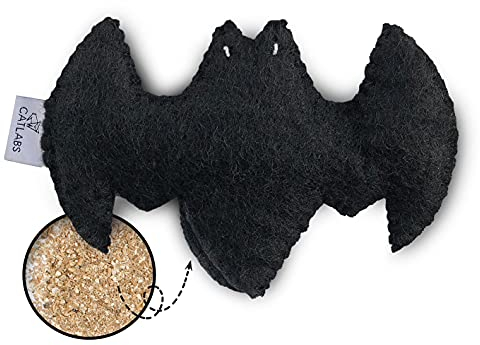 CATLABS nachhaltiges Katzenspielzeug 'Flauschige Fledermaus' mit Baldrianwurzel | Faire Handarbeit für Deine Katze | Natürliche Schafwolle ohne Polyester | Füllung 100% Baldrianwurzel | Nachfüllbar