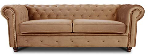 Sofa Chesterfield Asti 3-Sitzer, Couch 3-er, Glamour Design, Couchgarnitur, Sofagarnitur, Holzfüße, Polstersofa - Wohnzimmer, Velours (Beige (Velvet 28))