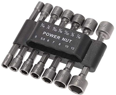 Techson 14pcs Power Nut Driver, Drill Bit Set, Metric Socket Wrench Screw 1/4 Driver Kit, for Quicker Change Chuck Adapter, Electric Hand Drill, Screwdriver
