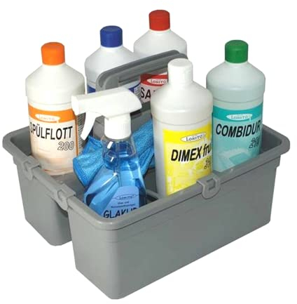Lorito Reinigungsmittel Set mit Sanitärreiniger, Alkoholreiniger, Spülmittel, Duftreiniger, Wischpflege und Glasreiniger inkl Tragekorb und Mikrofasertuch