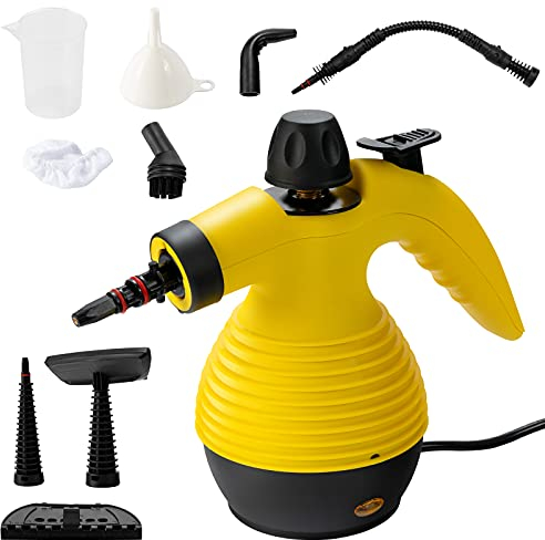 COSTWAY Nettoyeur à Vapeur à Main Polyvalent Portatif 900-1050 W Réservoir d'Eau 350ML avec Accessoires 9 Pièces pour Eliminer les Taches de Rideau Vitre Sièges d'Auto Sofa (Jaune)