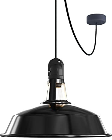 creative cables EIVA Outdoor-Pendelleuchte mit Lampenschirm, 5 m Textilkabel, Deckenbefestigung, Silikon-Lampenbaldachin und Lampenfassung, IP65 - Ohne Glühbirne, Schwarz