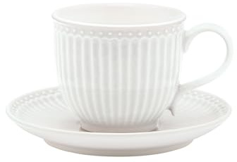 GreenGate Tasse mit Untertasse Alice Weiss Kaffeebecher Everyday Geschirr 300 ml