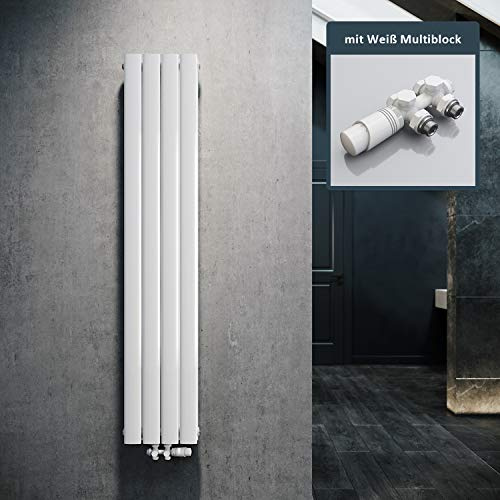 ELEGANT - Radiador plano de diseño (1600 x 308 mm, con bloque blanco, doble capa, vertical, conexión central