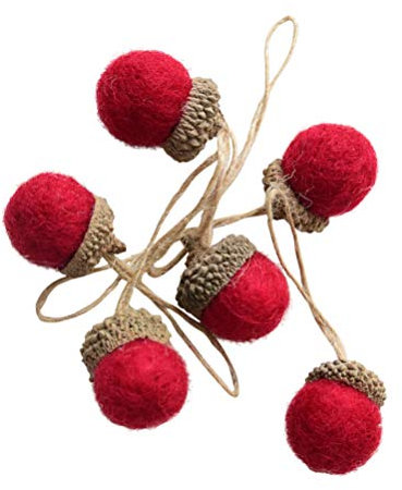 EXCEART 6 Pcs Christmas Felt Acorn Ornaments Vintage Felt Balls Pom Acorn Garland DIY Xmas Tree Pendant with Rope for Christmas Tree Mantel Wall Nursery Party Decor (Red)