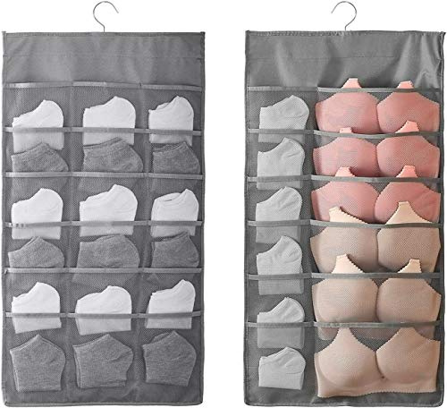 Copiel 2PCS Kleiderschrank Hängend Organizer für Unterwäsche Socken BHS mit 30 Taschen, Faltbar Stoff Hängeorganizer Hängende Lagerung Faltbar Platzsparend für Wand Tür Wandschrank