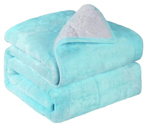 Alomidds Gewichtsdecke für Erwachsene, flauschig, warm, Sherpa und gemütlich, weiches Flanell, dick, schwere Decke, ideal für Schlafsofa, 121,9 x 182,9 cm, Blaugrün