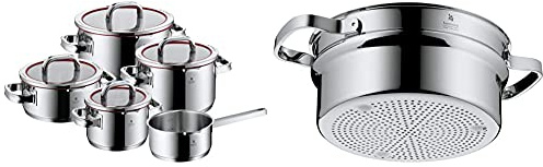 WMF Function 4 Topfest Induktion 5-teilig, Glasdeckel mit 4 Abgießfunktionen, Induktionstöpfe, Innenskalierung & Function 4 Dämpfereinsatz 20 cm, Gemüse-/ Kartoffeldämpfer