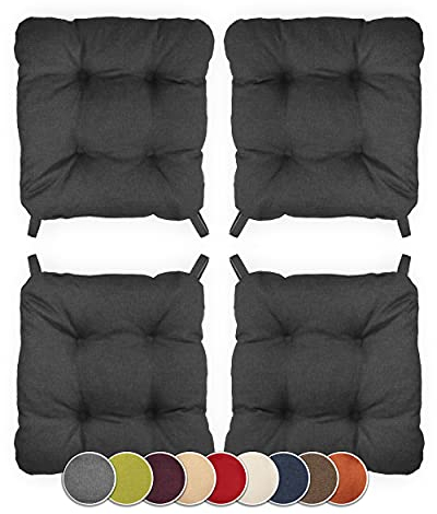 sunnypillow 4er Set Stuhlkissen mit Klettverschluss Maße: 40 (vorne) | 35 (hinten) x 40 x 8 cm Polsterauflage Auflage für Stühle/Bänke in Haus und Garten Sitzkissen Sitzauflage Gartenkissen Anthrazit