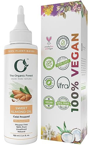 100% Plant Based Sweet Almond Hair Oil - Cold Pressed Almond Oil for Hair Growth | Organic, Vegan & Cruelty Free | Ideal For Deep Nourishment