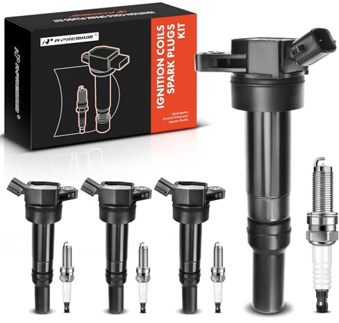 A-Premium Set of 4 Ignition Coil Pack (2-pin) and Iridium Spark Plugs Compatible with Hyundai Elantra 2012-2016 1.8L 4 Cyl, Tucson 2014-2020 2.0L 4 Cyl & Kia Soul 2012-2019 2.0L 4 Cyl