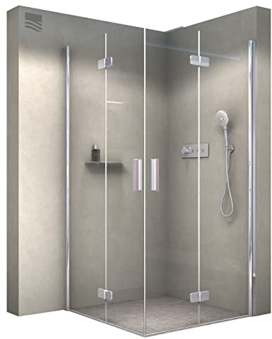 BERNSTEIN Duschkabine 100x90 cm Falttür Rahmenlose Eckdusche NT213 Eckeinstieg Hebe-Senk Duschabtrennung 8 mm ESG Nano Echtglasdusche mit Chrom Profil, Dusche Rechts x Links: 100x90 cm
